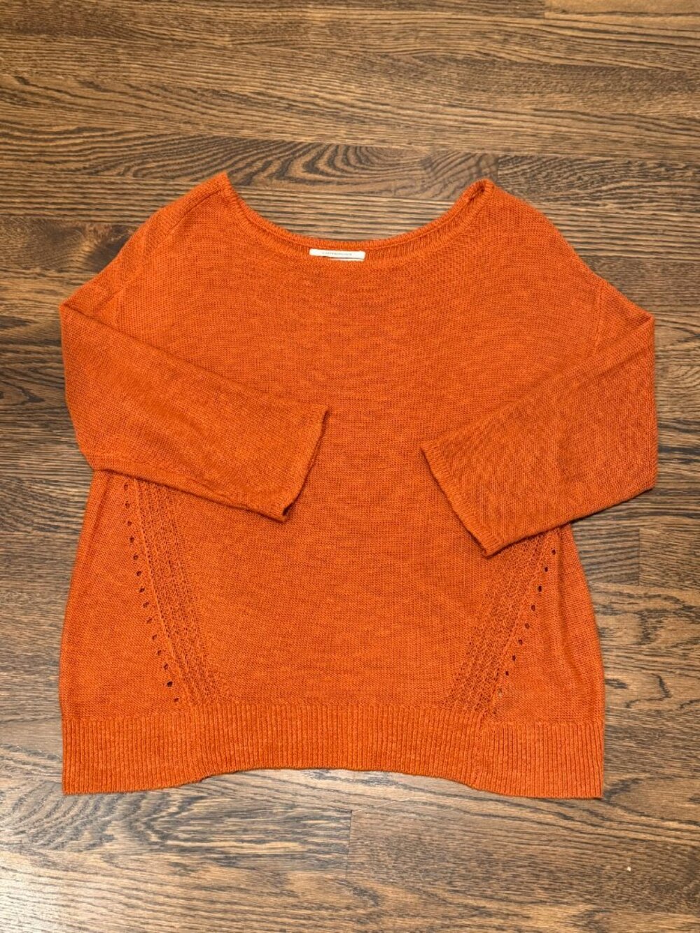 Anthropologie Linen Blend Sweater XS Burnt Orange Lightweight Oversized Knit Boh - Picture 3 of 7